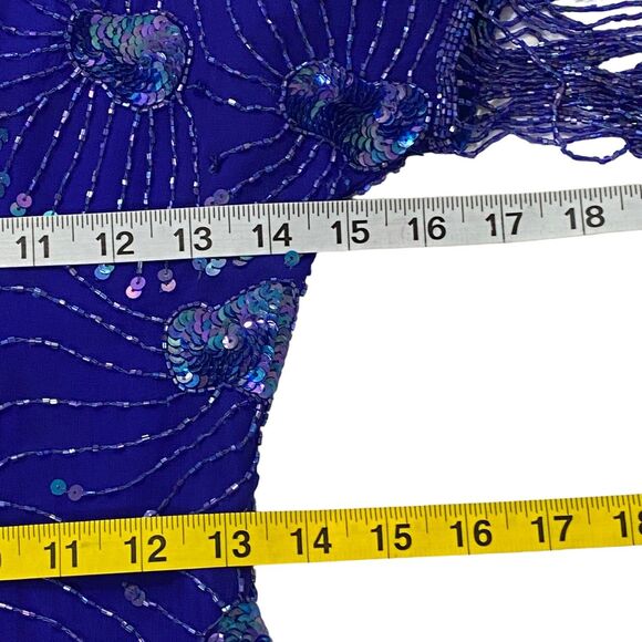 Stenay Womens Evening Silk Dress | 8 | Sequin Beaded Fringe | Royal Blue - Picture 14 of 16